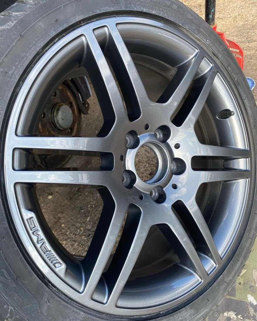 After: Peeling AMG alloy refinished in graphite, Triple R Paintworx