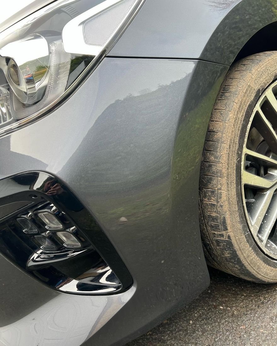 After: Scuffed front wing and bumper corner repaired, Triple R Paintworx