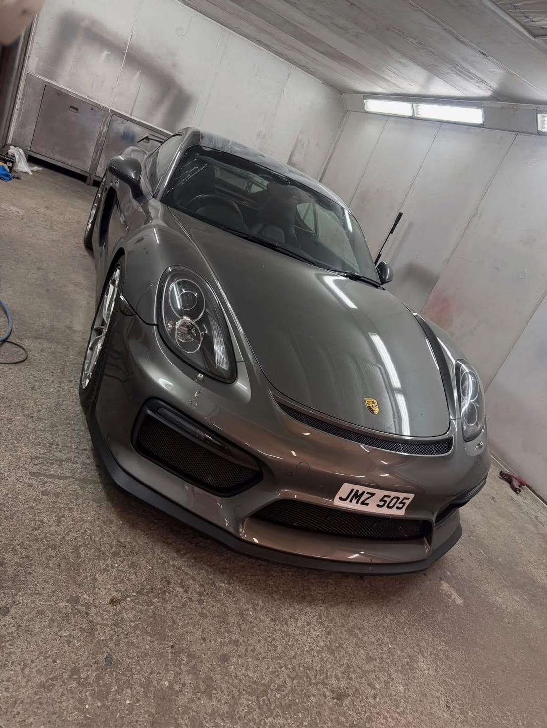 Porsche Cayman in the Triple R Paintworx spray booth