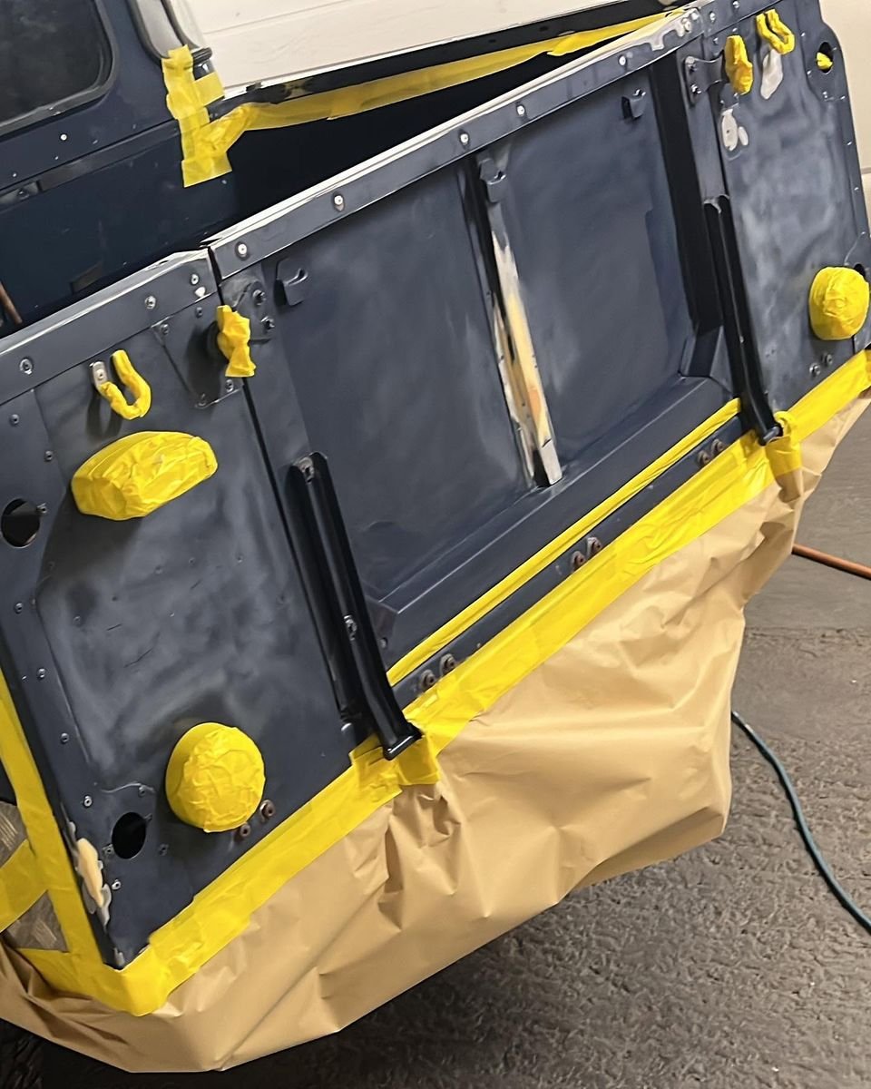 Classic Land Rover masked for paint, Triple R Paintworx